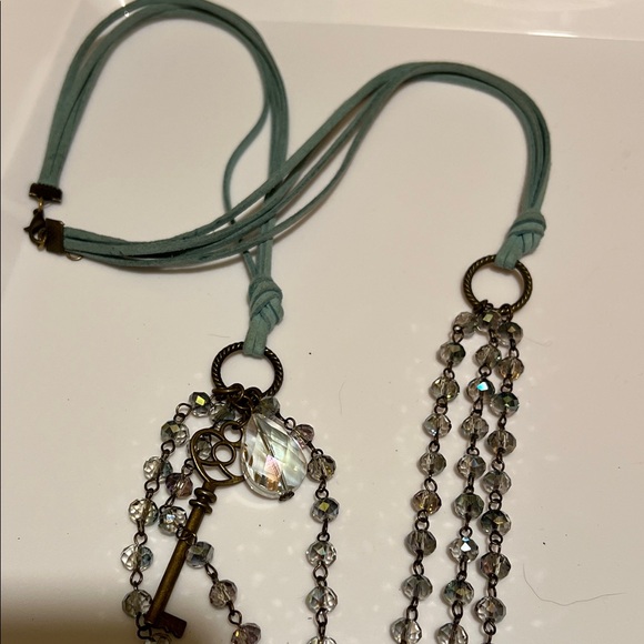 Crystal Key Multi-Strand Key Pendant Necklace - Picture 3 of 4